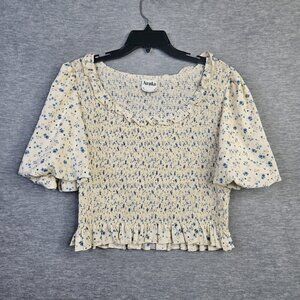 Arula Floral Smocked Cropped Scoop Neck Top Size 1X